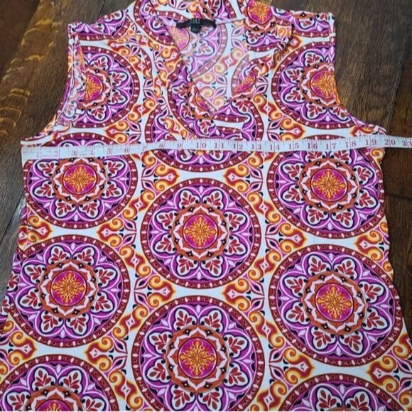 Alex Marie Bright Vibrant Pink Orange Medallion Boho Career Shell Tank Top - Picture 5 of 8